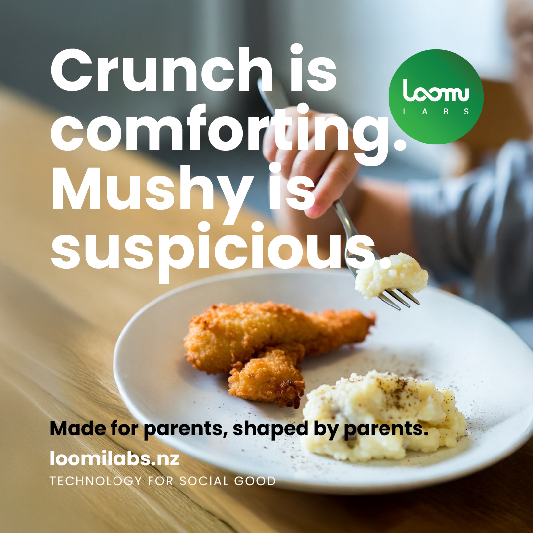 Crunch is comforting. Mushy is suspicious - poster showing crispy food with mashed potatoes illustrating texture preferences